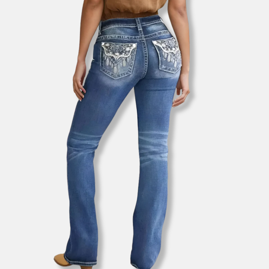 Women’s Jeans – Slim Fit Bootcut Flare – Denim with Contrast Stitching – Full Length