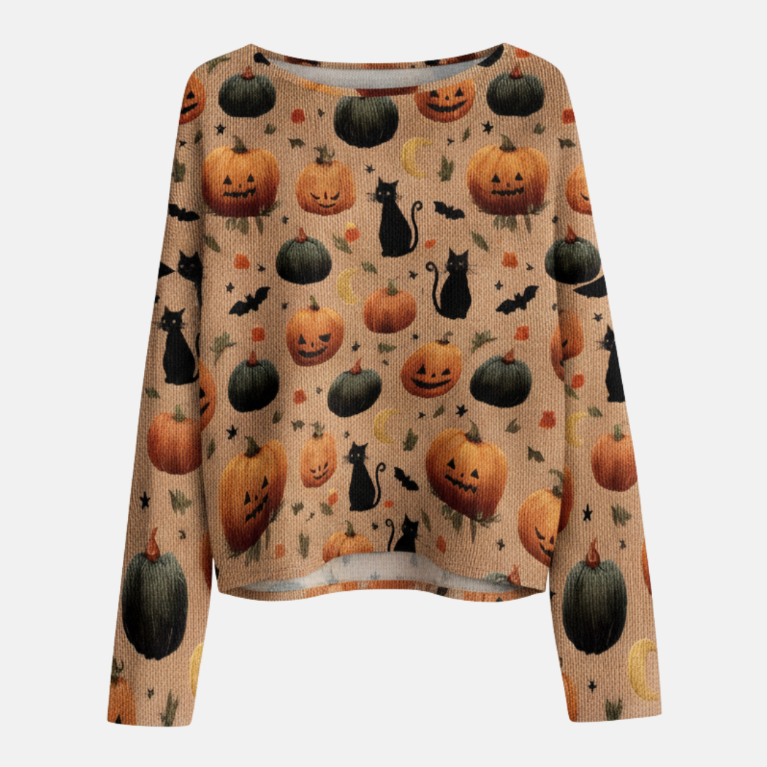 Women’s Sweatshirt - Knit - Relaxed Fit - Boat Neck - Long Sleeves - Graphic Print