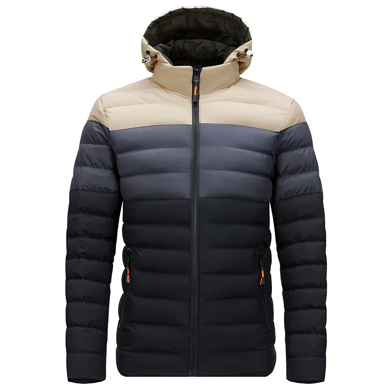 Sky - men's waterproof hooded color-block hooded puffer jacket