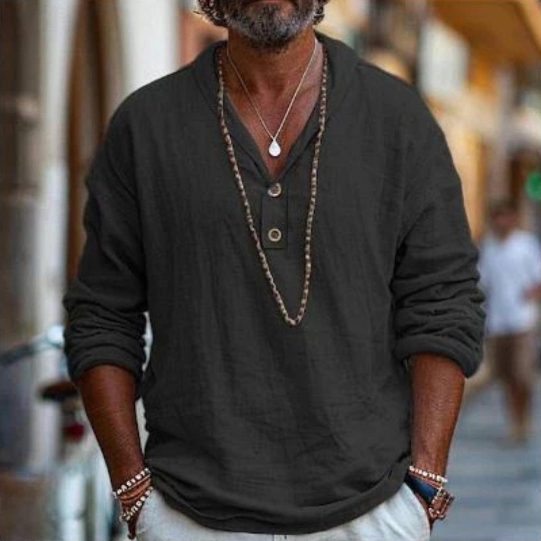 Relaxed Fit Hooded Henley Shirt with Textured Detail