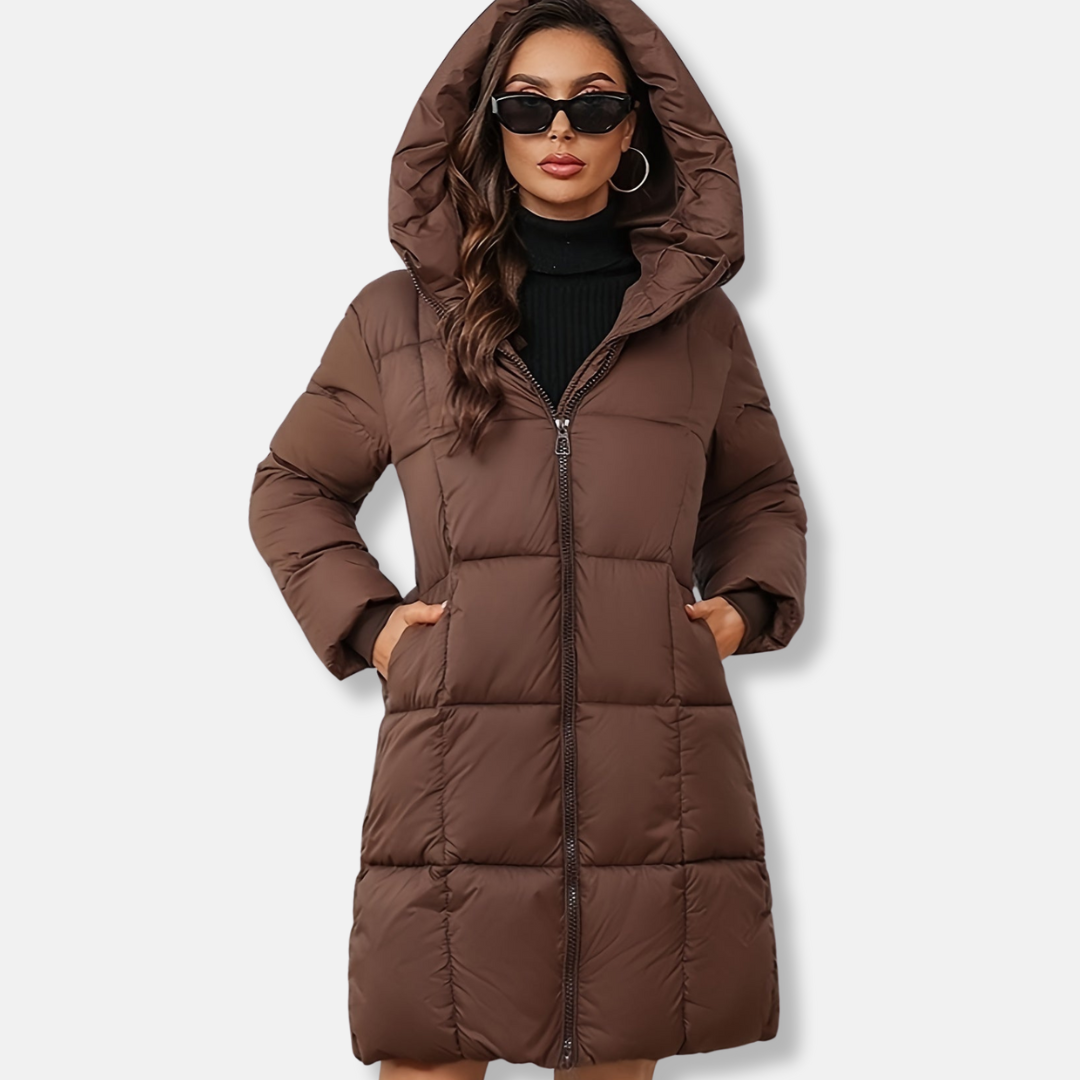 Isla Hooded Puffer Jacket | Quilted Relaxed Fit Mid-Length Jacket