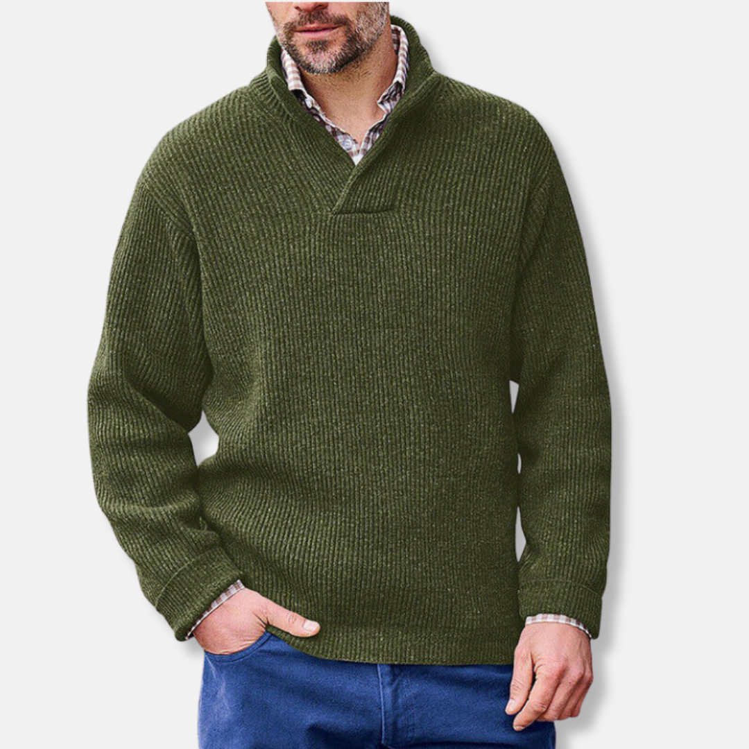 Men’s Sweater - Ribbed Knit - Loose Fit - Stand Collar