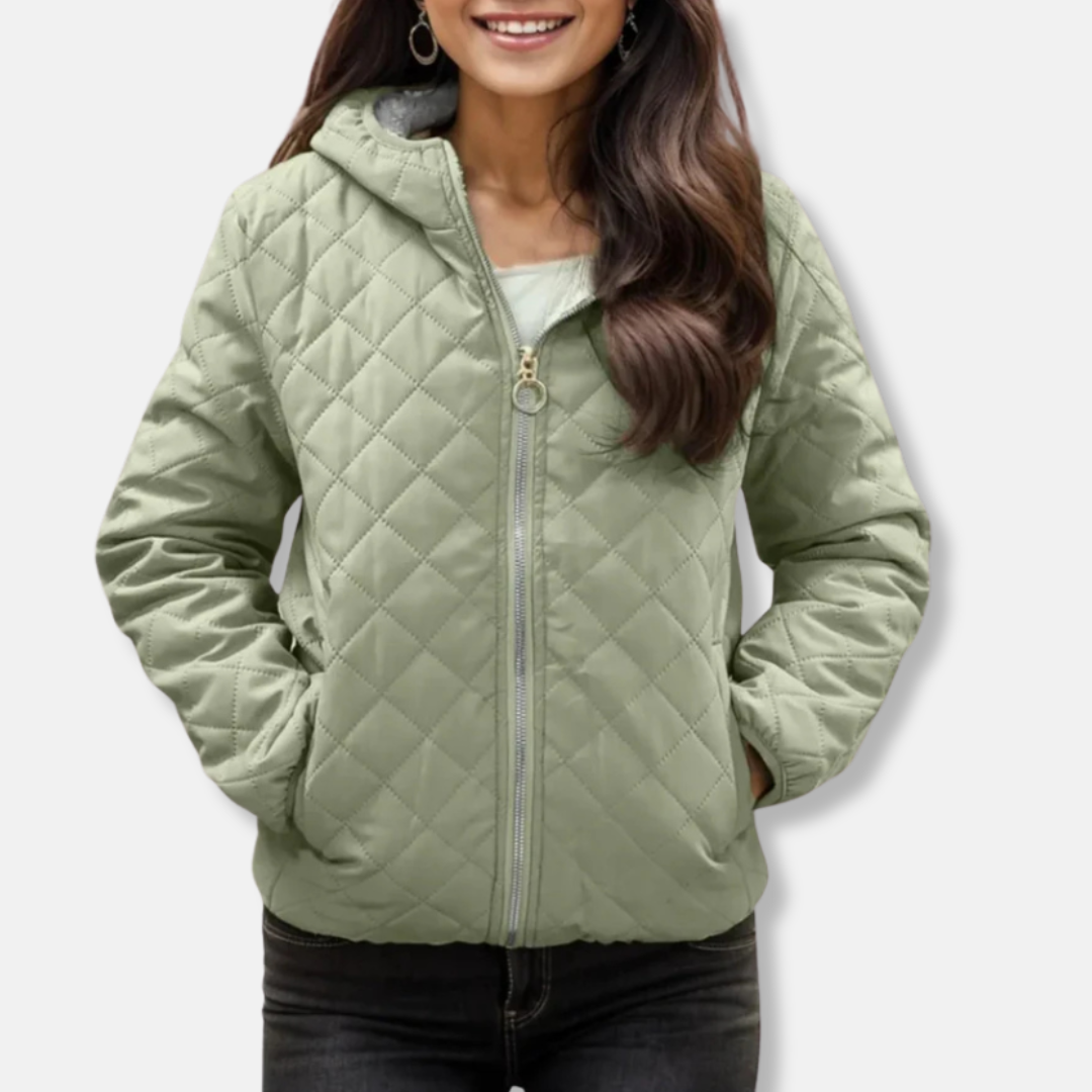 Women’s Quilted Jacket – Relaxed Fit – Hooded – Diamond Stitch – Elastic Hem