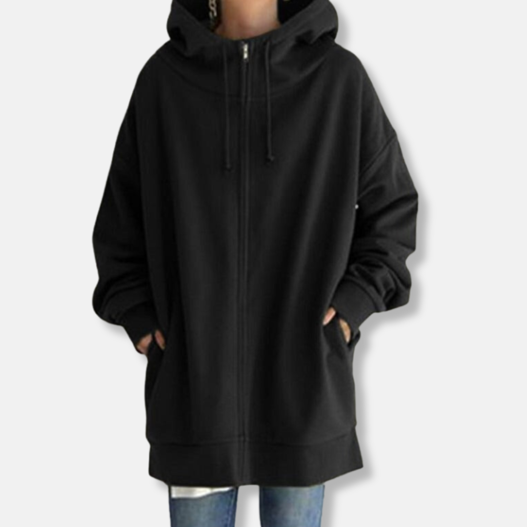 Amelia Oversized Hoodie | Hooded Long Sleeve Zip-Up Sweatshirt