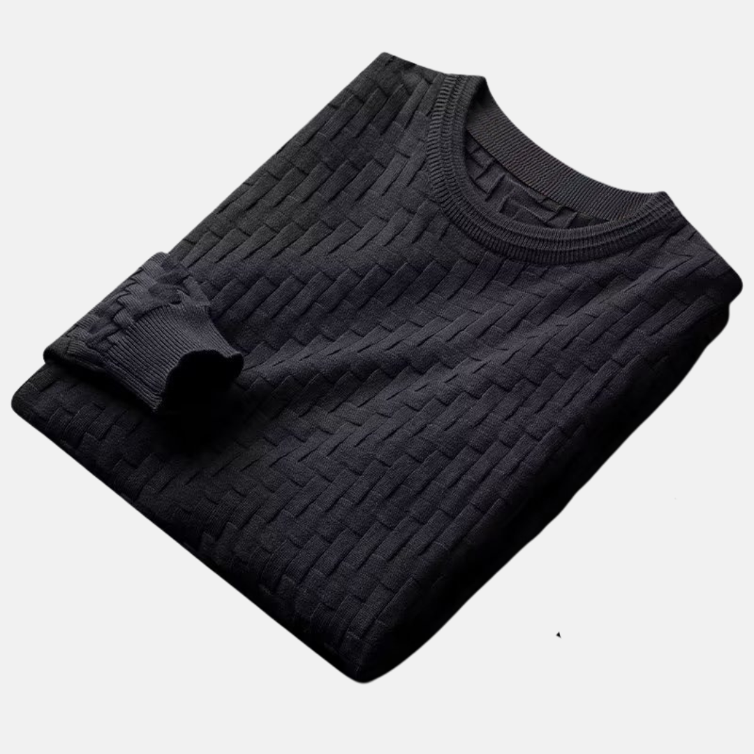 Men’s Sweater - Knit Fabric - Crew Neck - Long Sleeves - Textured Geometric Pattern