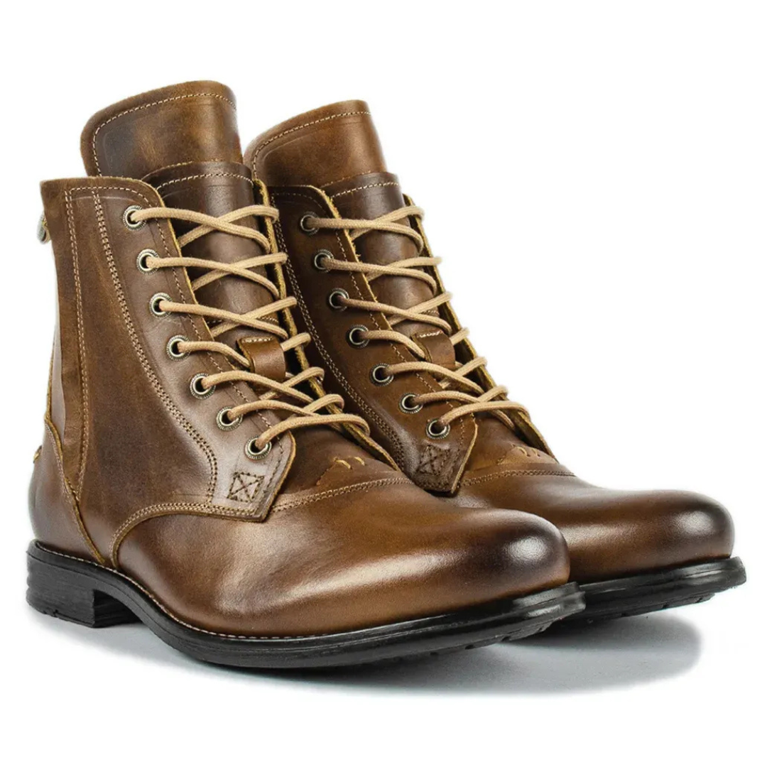 Men’s Boots - Leather - Ankle Height - Lace-Up Closure - Cap Toe