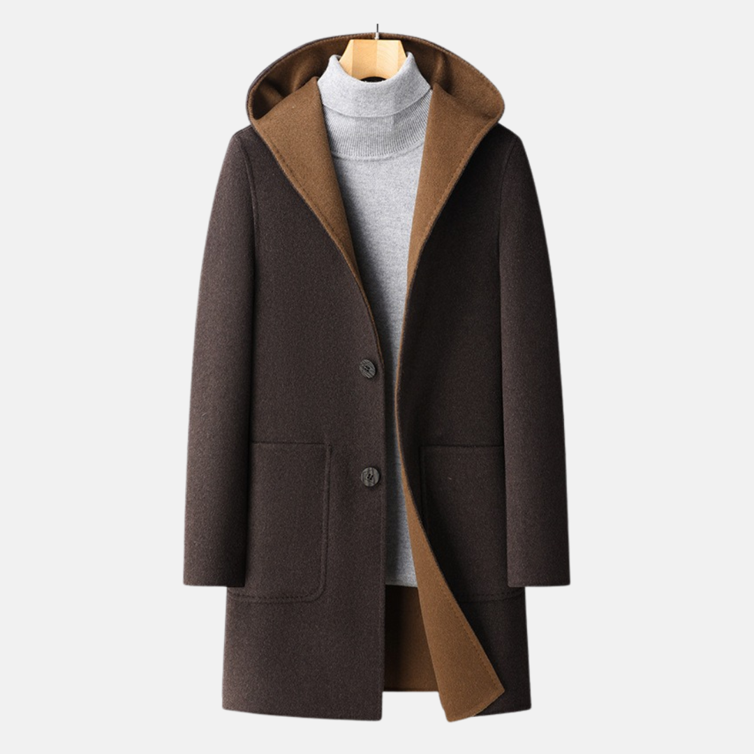 Men’s Coat - Wool - Hooded Neckline - Mid Length