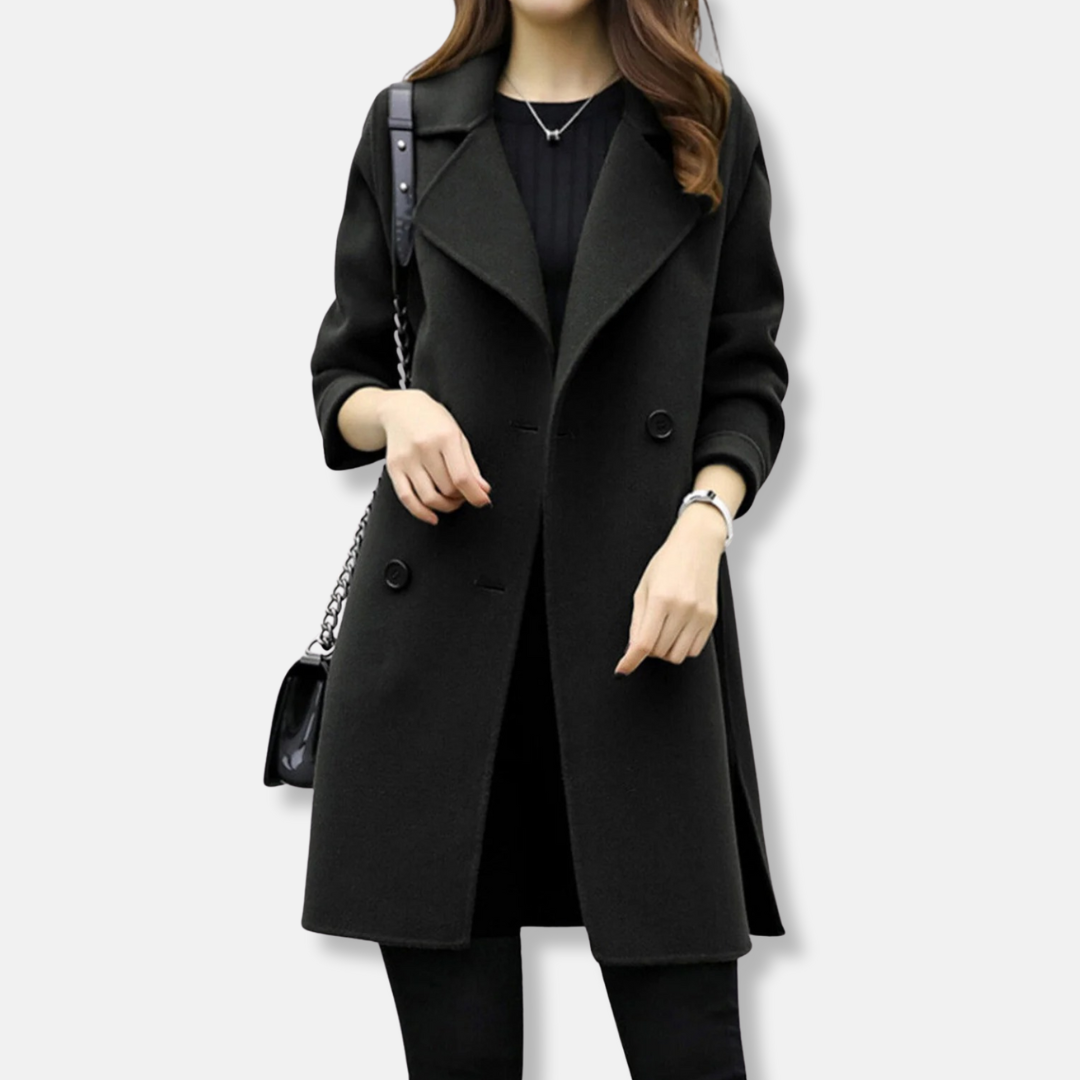 Rosie Mid-Length Double-Breasted Coat | Collared 3/4 Sleeve Coat