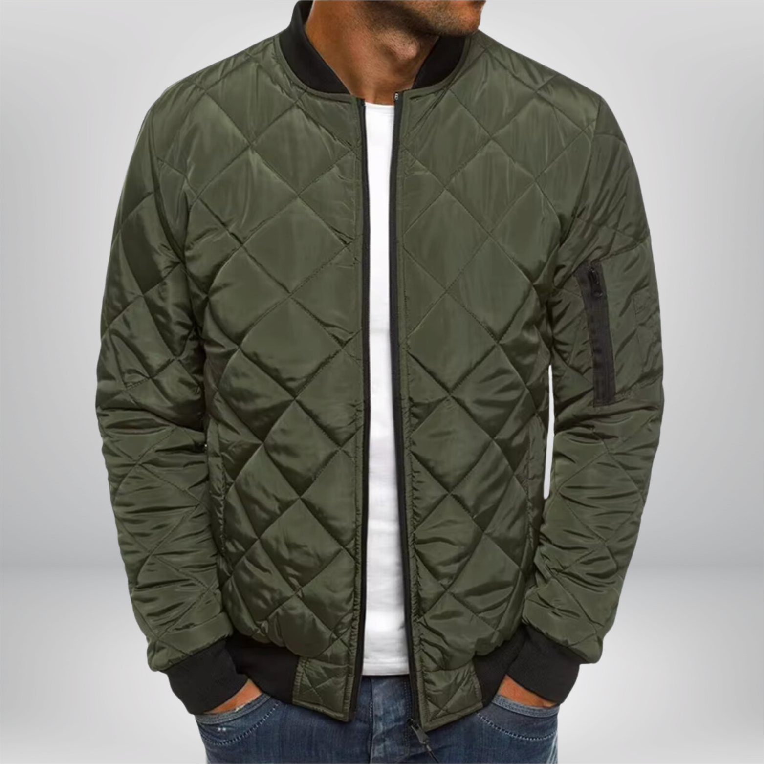 Men's quilted bomber jacket for casual cool weather style