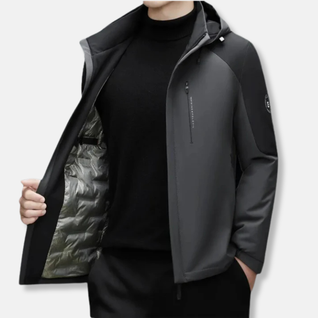 Men’s Hooded Jacket – Wind-Resistant – Straight Fit – Zippered Pockets – Full Zip