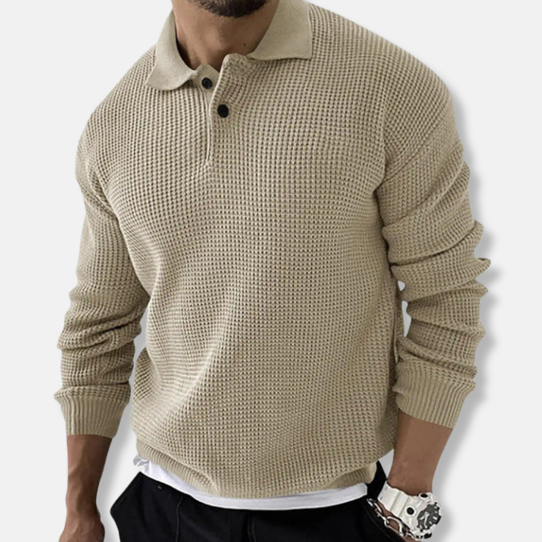 Arthur Relaxed Fit Polo Sweater | Collared Button Front Sweater