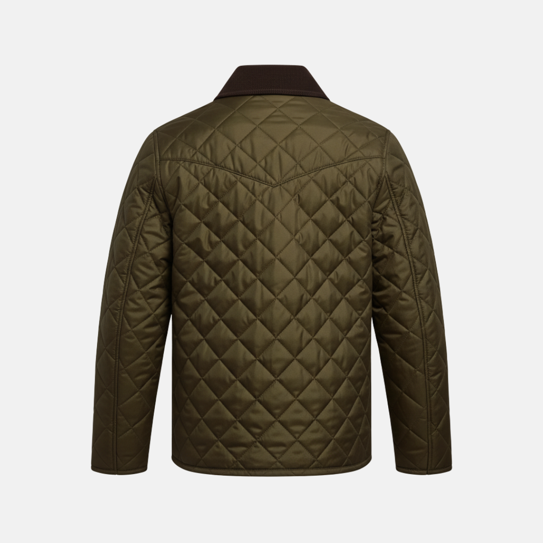 Men’s Quilted Jacket – Regular Fit – Diamond Pattern – Corduroy Collar – Mid-Length