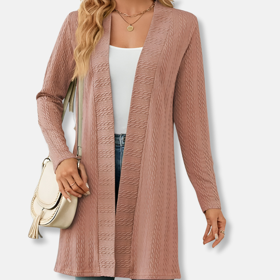 Isabella Textured Relaxed Fit Cardigan | Open Front Mid-Thigh Cardigan