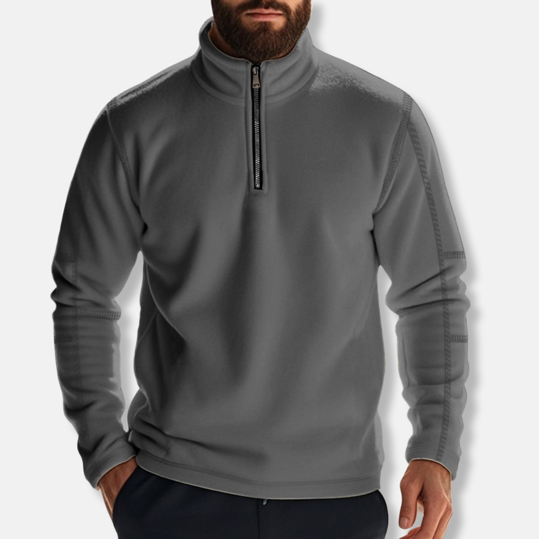 Men’s Pullover Sweatshirt - Knit Brushed Fleece - Relaxed Fit - Stand-Up Collar