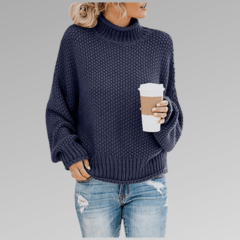 Women's retro turtleneck knitted sweater with long sleeves