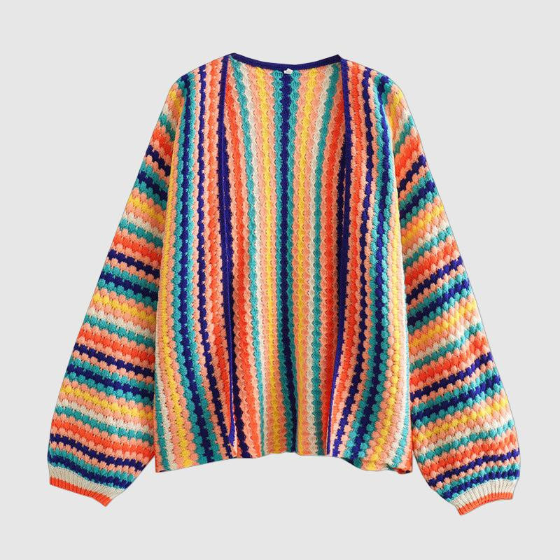 Vibrant rainbow knit sweater for women