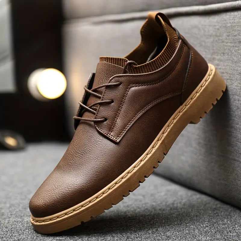 Men’s Casual Shoes - Synthetic Leather - Lace-Up - Low-Top - Non-Slip Rubber Sole