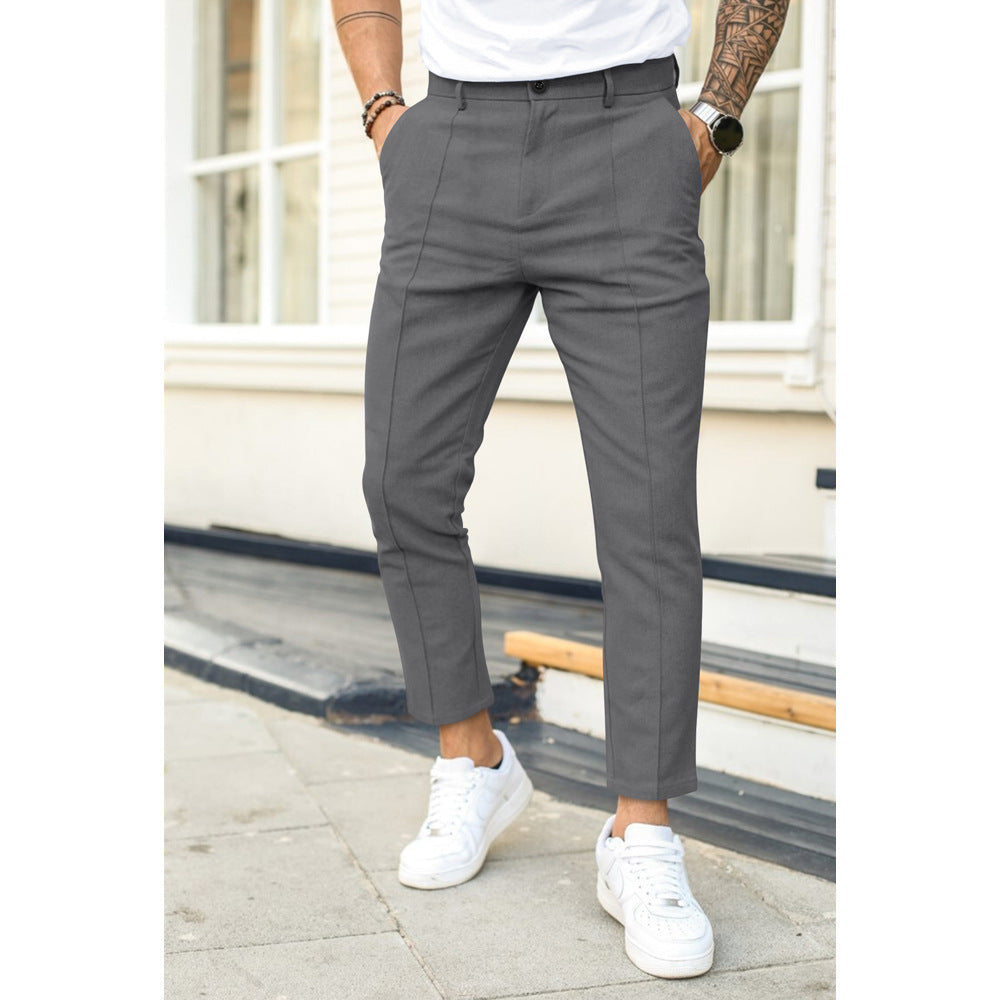 Men's double-fold solid casual trousers