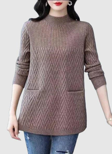 Women's sleeve sweater with stand collar