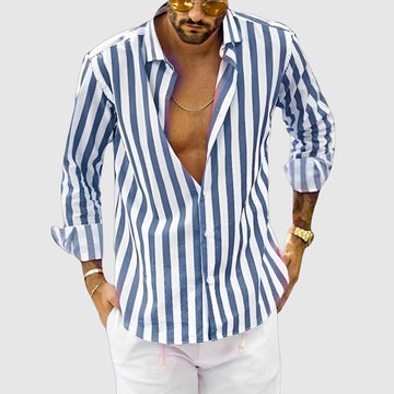 Men's vertical stripe button-down shirt