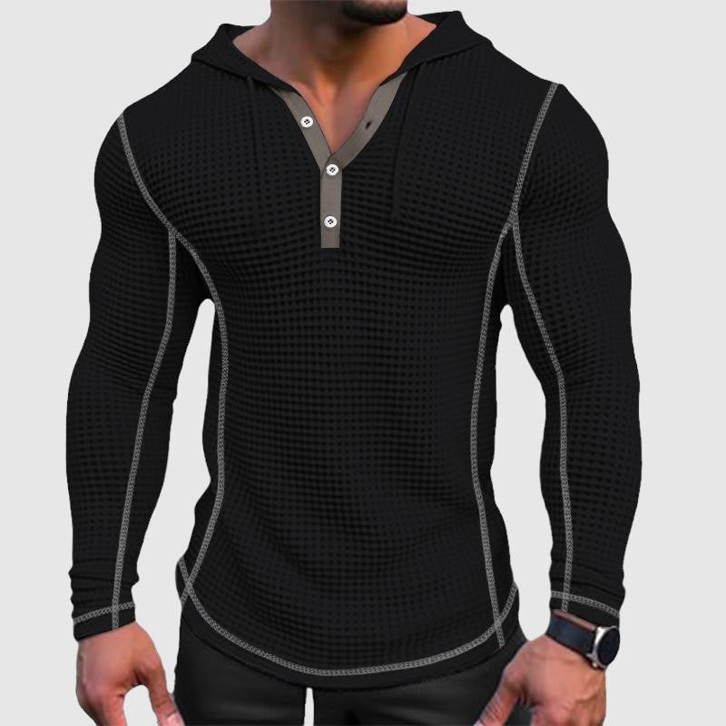 Men's muscle-fit waffle knit hoodie with contrast stitching