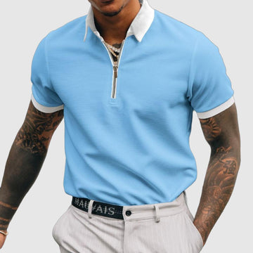 Men's loose fit street trend polo shirt with zipper decoration