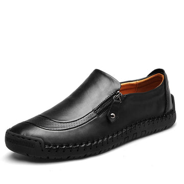 Men's black leather slip-on shoes with zipper