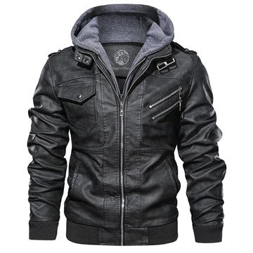 Men's faux leather hooded jacket for a rugged and stylish look