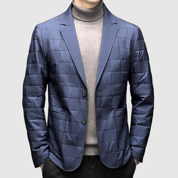 Men's Quilted Blazer - Tailored Fit - Checkered Pattern - Notched Lapels - 2-Button Closure