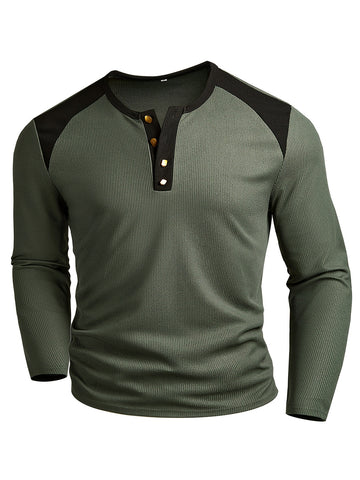 Casual waffle knit henley shirt for men