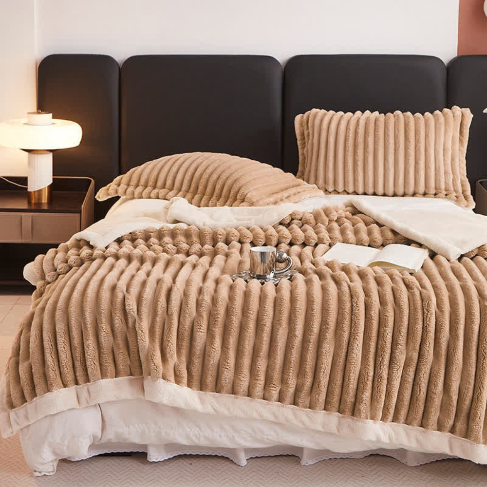 Ribbed Faux Fur Throw Blanket