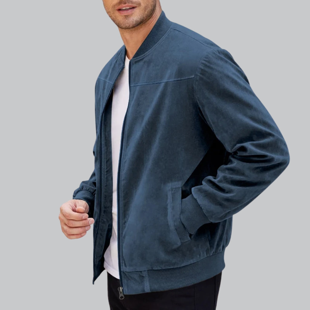 Men's casual retro zipper jacket with stand collar and knitted sleeves