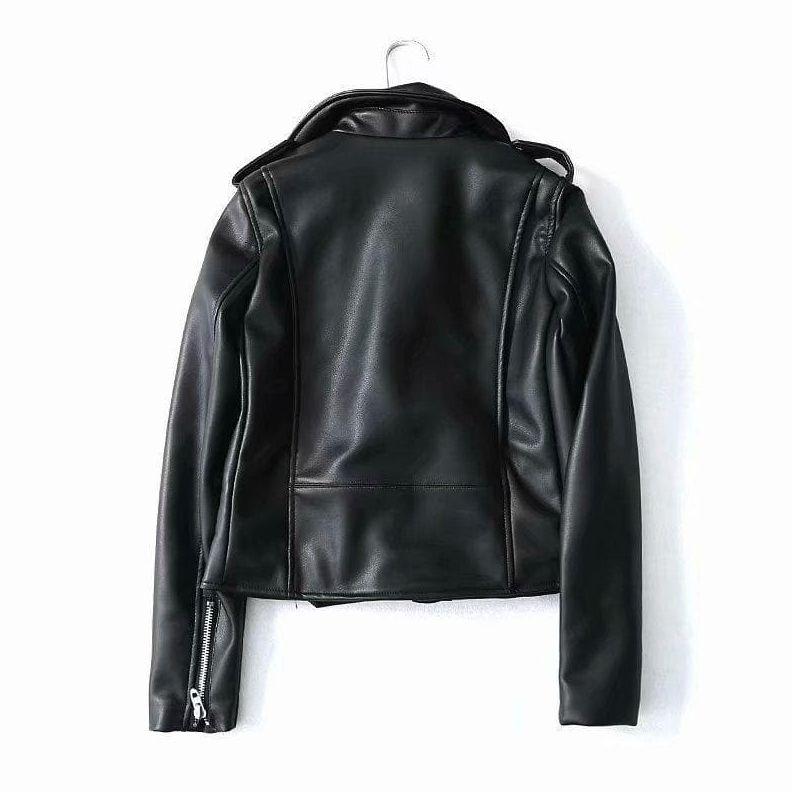 Ryssa - chic long sleeve leather jacket