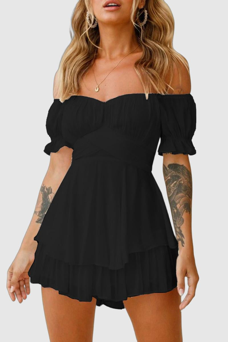 Zoe - chic flounce off the shoulder straight rompers