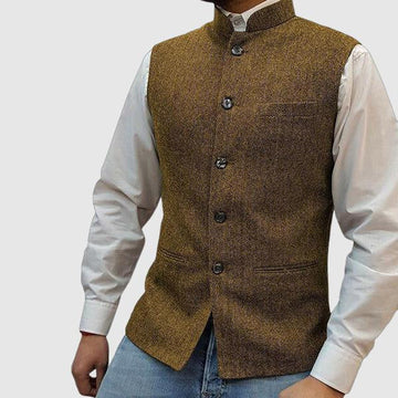 Men's vintage vest with stand collar