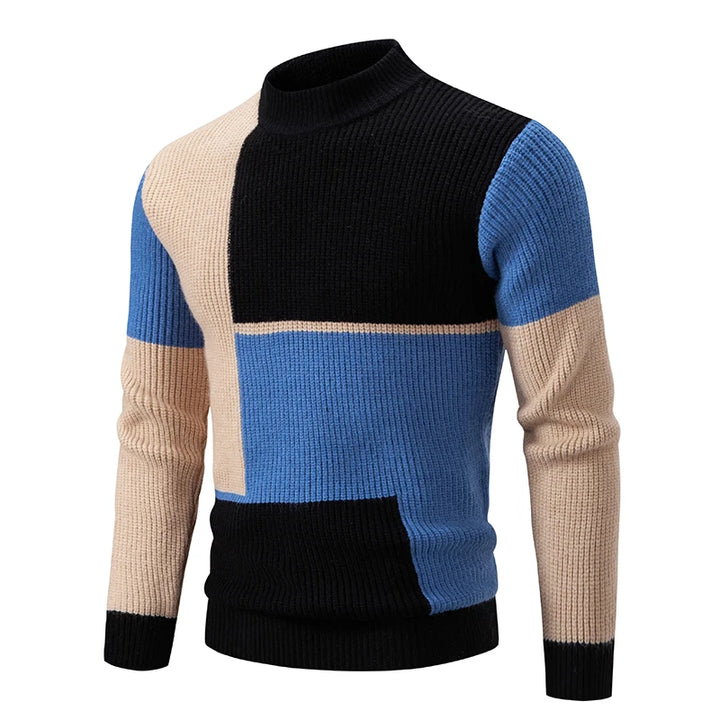 Cozy hooded winter knitted sweater for men with color matching style