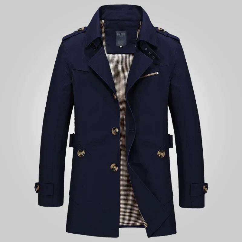 Men’s winter trench coat with notched lapel collar