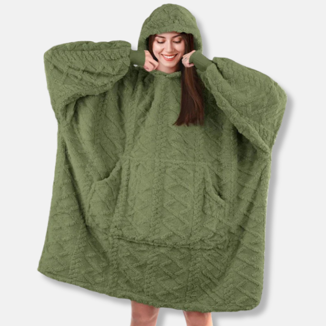 Women’s Hoodie Blanket - Plush Knit - Oversized Fit - Hooded - Kangaroo Pocket