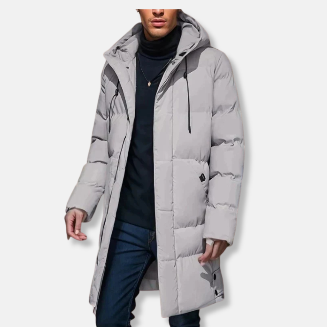 Theodore Nylon Puffer Jacket | Hooded Quilted Knee-Length Jacket