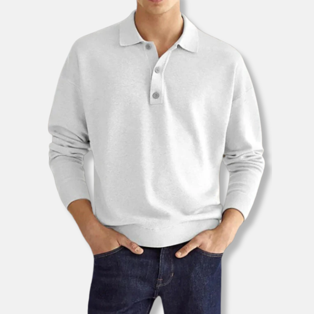 Men’s Knit Polo Shirt - Cotton Blend - Relaxed Fit - Polo Collar - Ribbed Cuffs