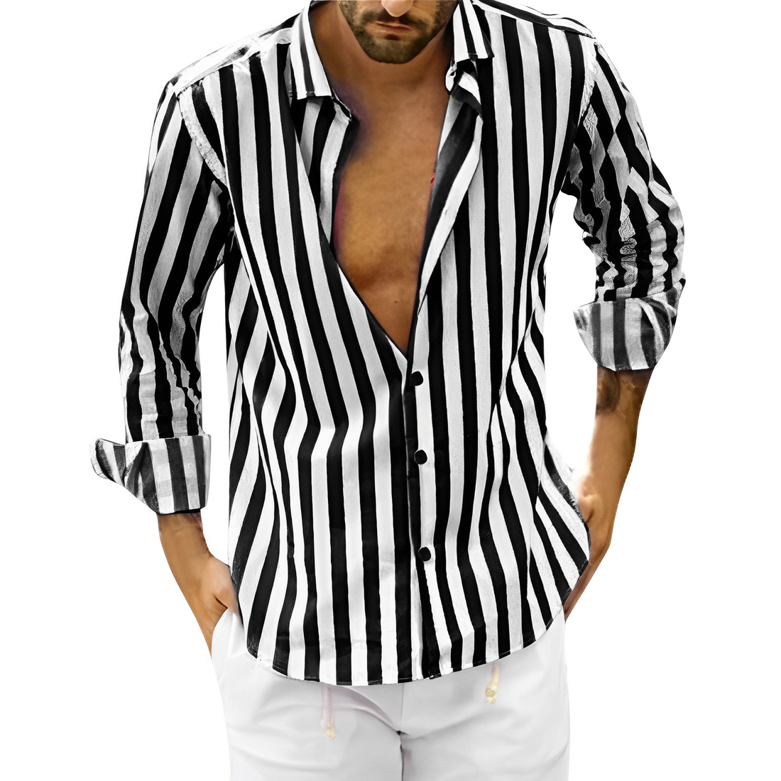 Men's vertical stripe button-down shirt