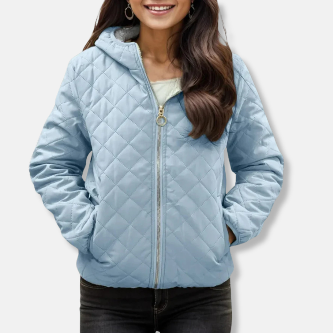 Women’s Quilted Jacket – Relaxed Fit – Hooded – Diamond Stitch – Elastic Hem