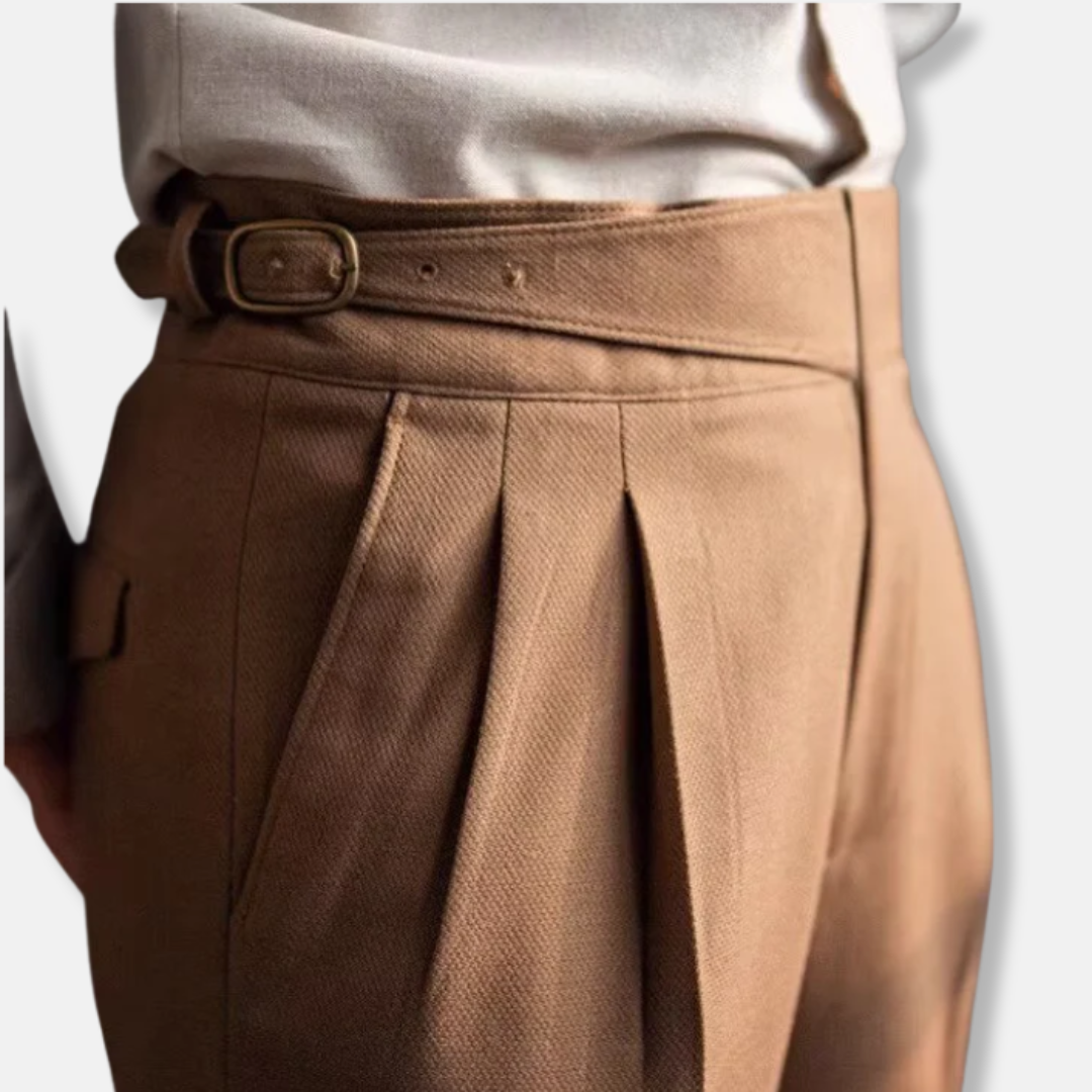 Men’s Trousers – Wool Blend – High Waist – Tailored Fit – Pleated Straight Leg