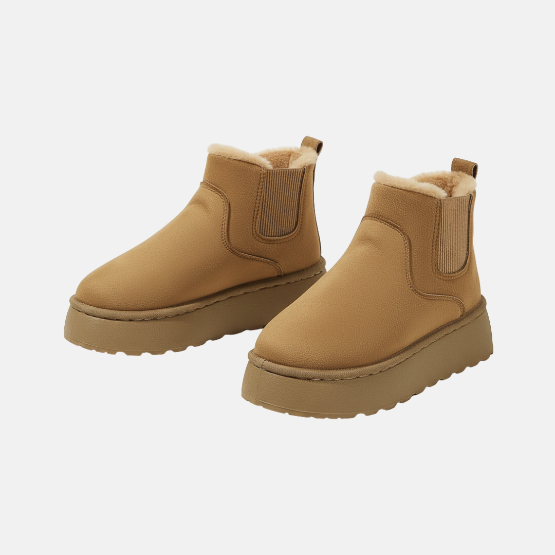 Women’s Ankle Boots - Faux Suede - Slip-On - Faux Fur Lined - Chunky Platform Sole