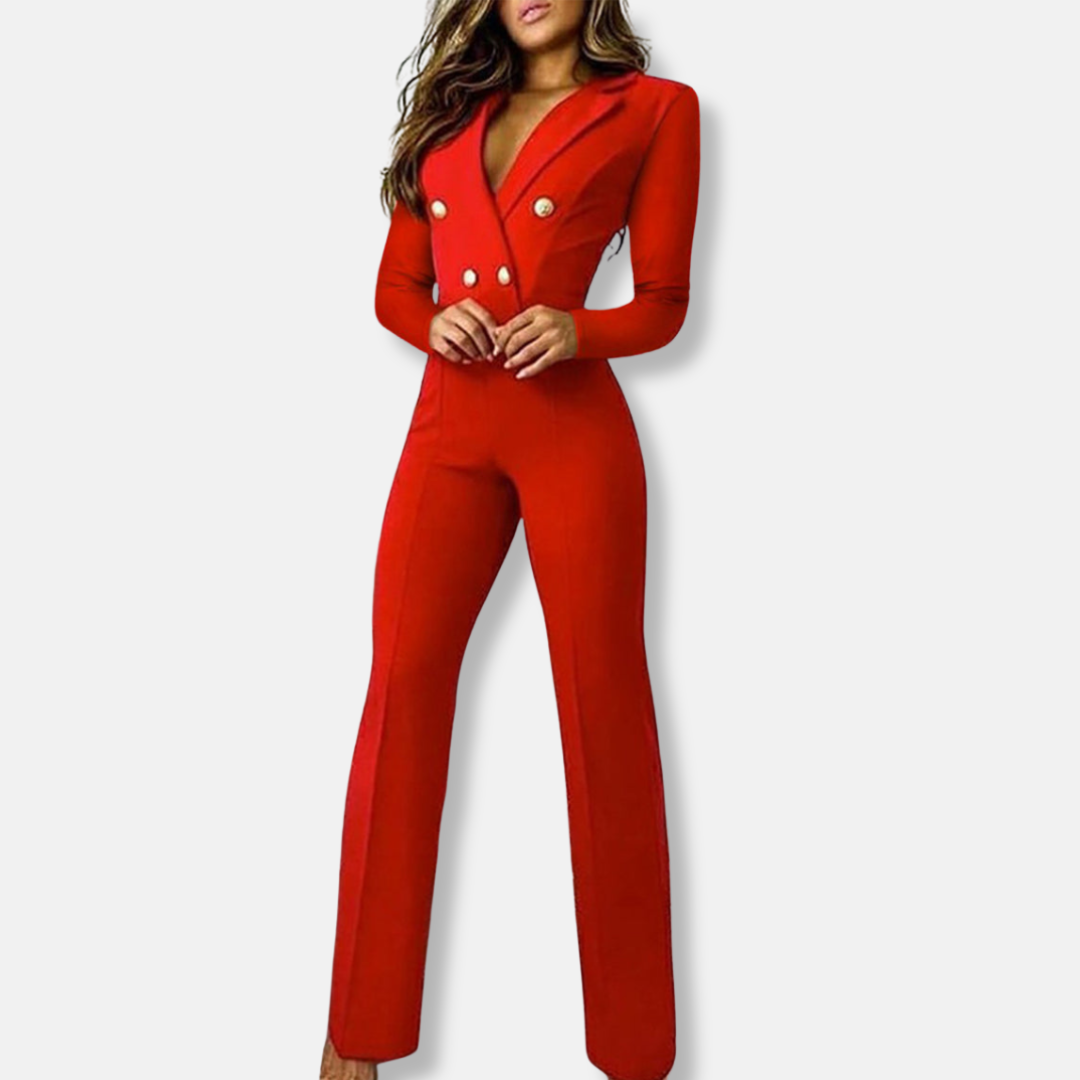 Amelia Tailored Wide-Leg Jumpsuit | V-Neck Double-Breasted Jumpsuit