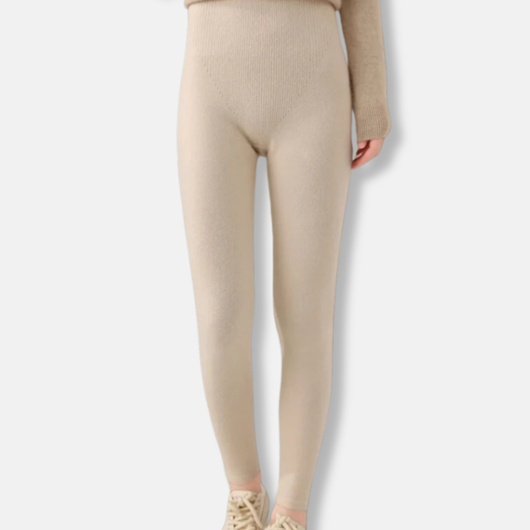 Women’s Leggings – Slim Fit – High Waist – Ribbed Waistband – Knit Full Length