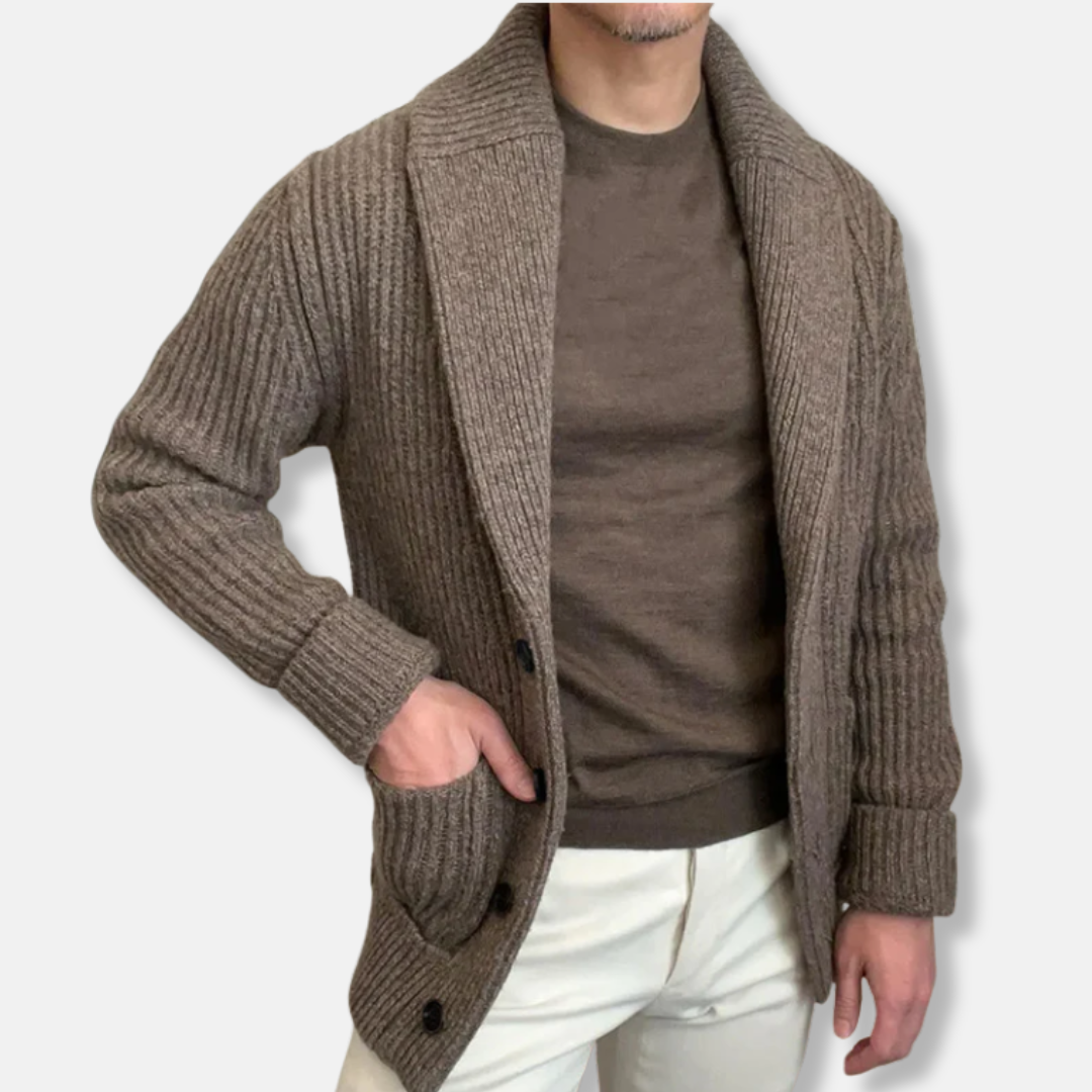 Men’s Cardigan – Relaxed Fit – Wool Blend – Shawl Collar – Ribbed – Button Front