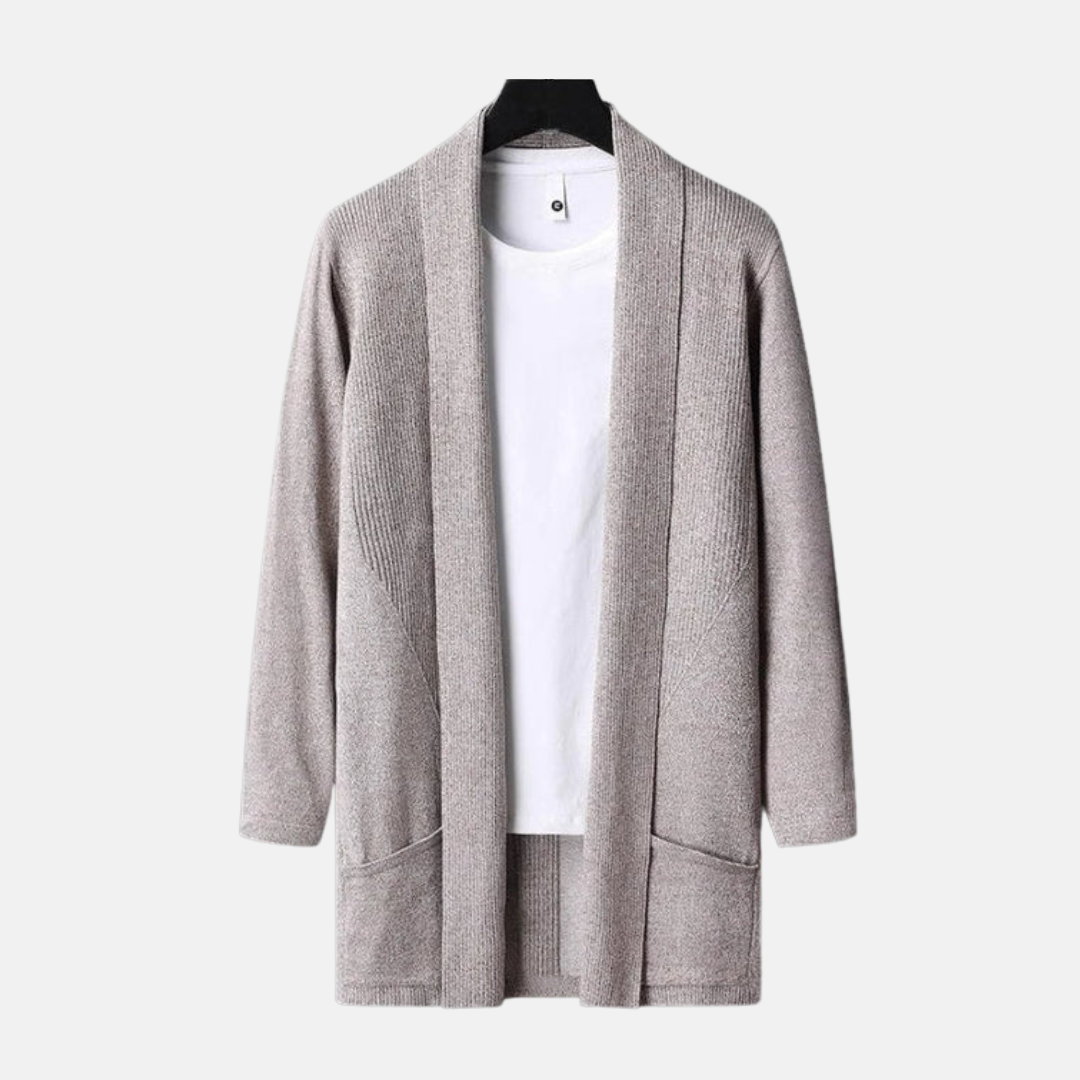 Men’s Cardigan Sweater – Slim Fit Knit – Open Front – Long Sleeve – With Pockets