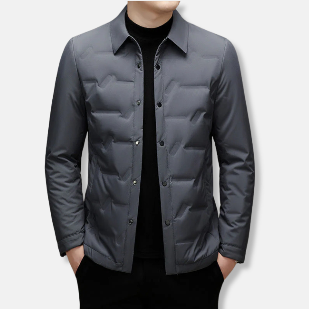 Men’s Down Jacket – Slim Fit – Quilted – Button Front – Water-Resistant – Waist-Length