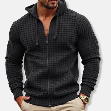 Men’s Hooded Sweatshirt - Cotton Blend - Hip Length - Full Zip - Drawstring Hood